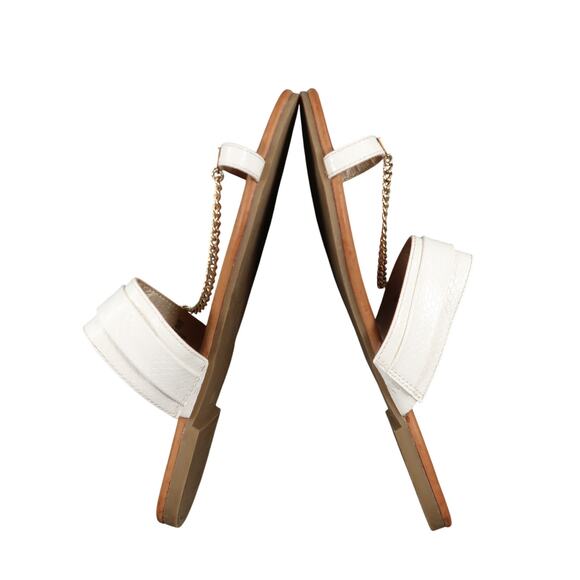 Guess Shoes Womens 7.5 Sandals Toe Ring Slides Logo Chain White Slip On Flats - Picture 7 of 10